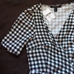 Gingham black and white mini wrap dress
